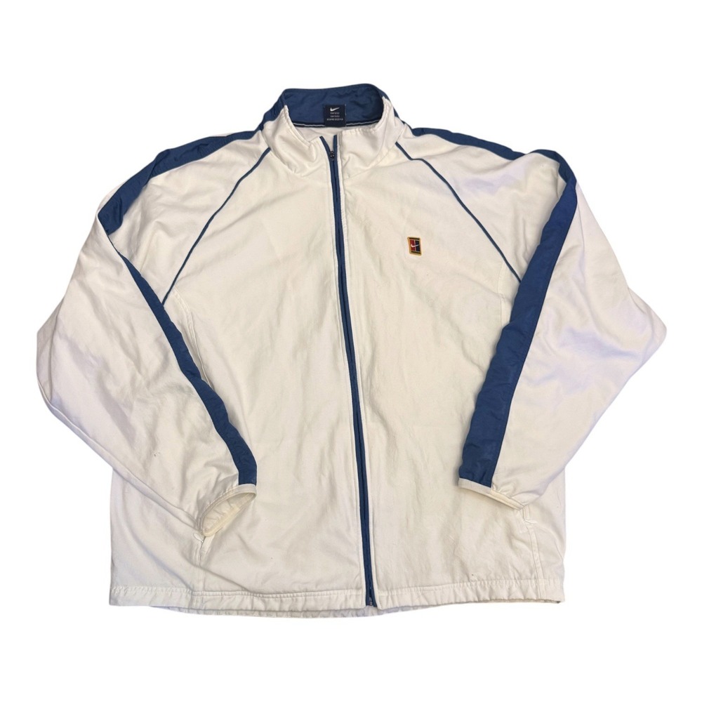VTG 90s Nike Court Tennis Jacket Mens XL White Blue Retro Swoosh Track Full Zip